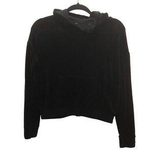 Youth hoodie black velour cropped